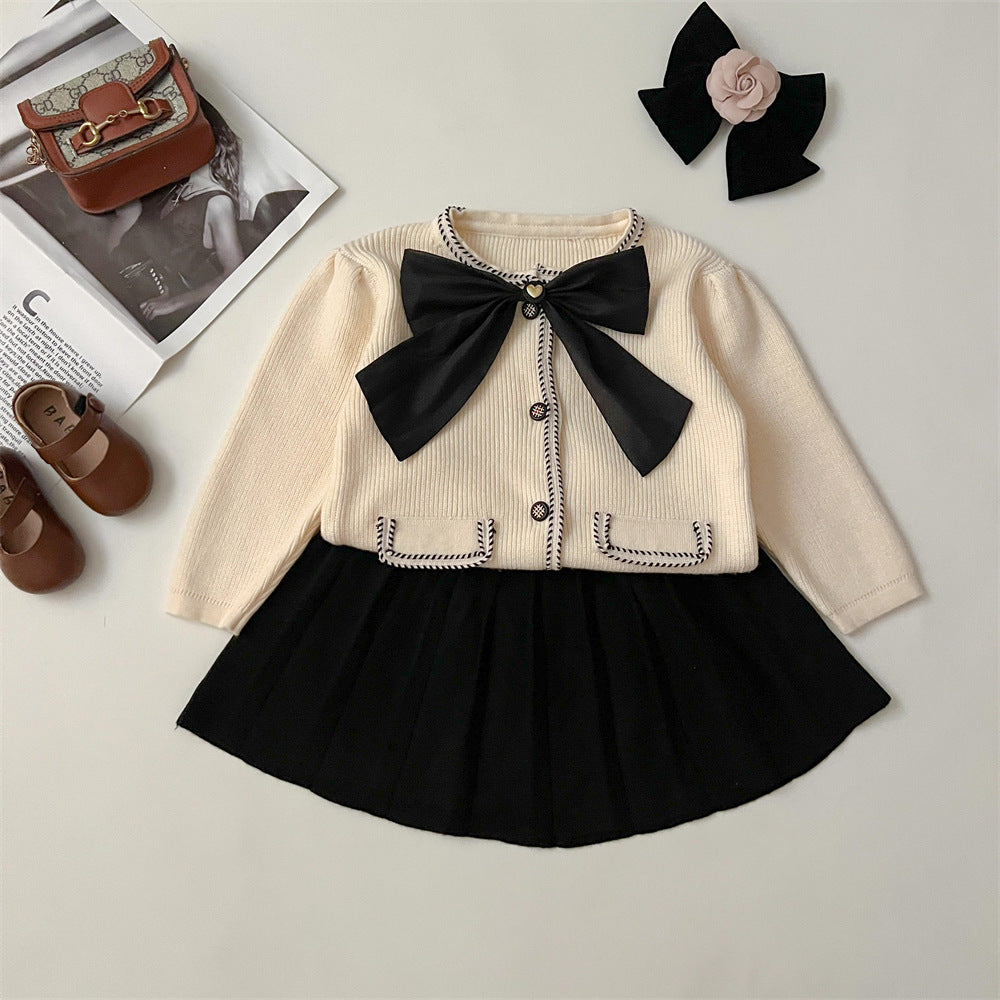 Autumn And Winter Bowknot Knitted Puff Sleeve Classic Style