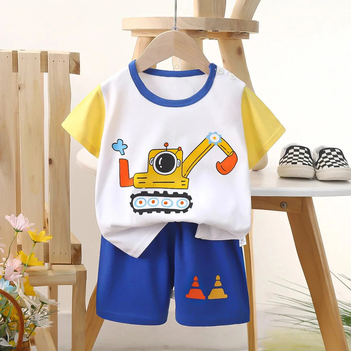 1 Sets Pure Cotton Kids Cartoon Clothing Summer Baby Fashion Short Sleeve Suits Boys Girls T-Shirts+Shorts Children Outfits