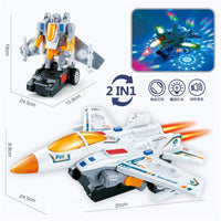 Electric omnidirectional fighter jet automatic cyclic transformation robot with colored lights dual change modeling toy wholesale
