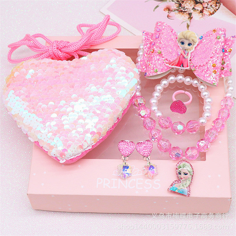 Children's fishtail necklace bracelet cross-border jewelry set pearl necklace cartoon fishtail bag gift box wholesale