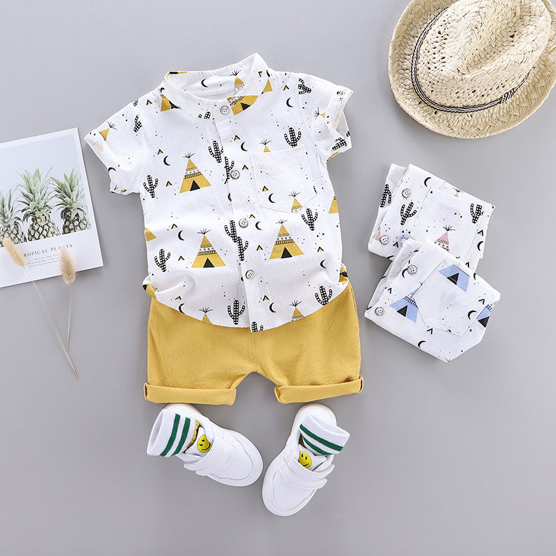 Stand Up Collar - Stand-Up Collar Shirt Kids Short Sleeves - Boys Summer & Party Dresses - Baby's World (view 5)