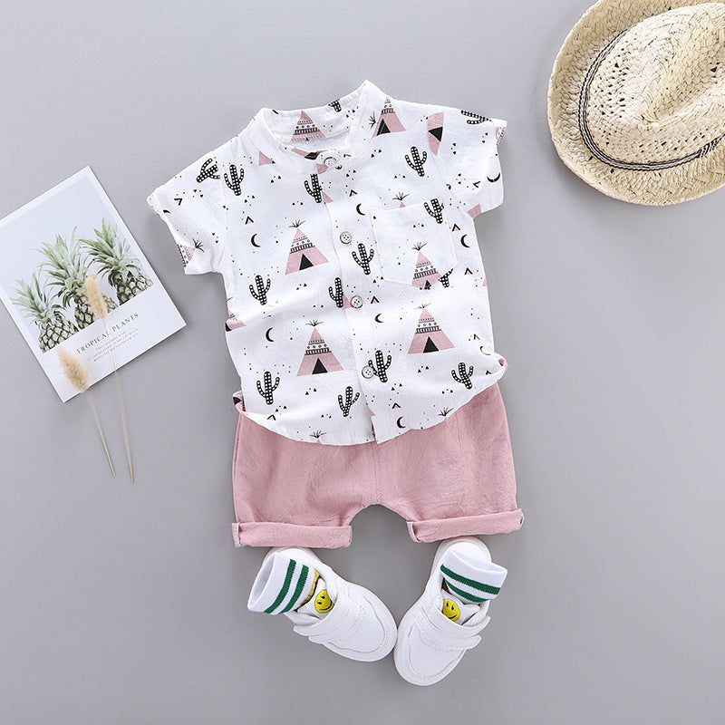 Stand Up Collar - Stand-Up Collar Shirt Kids Short Sleeves - Boys Summer & Party Dresses - Baby's World (view 4)
