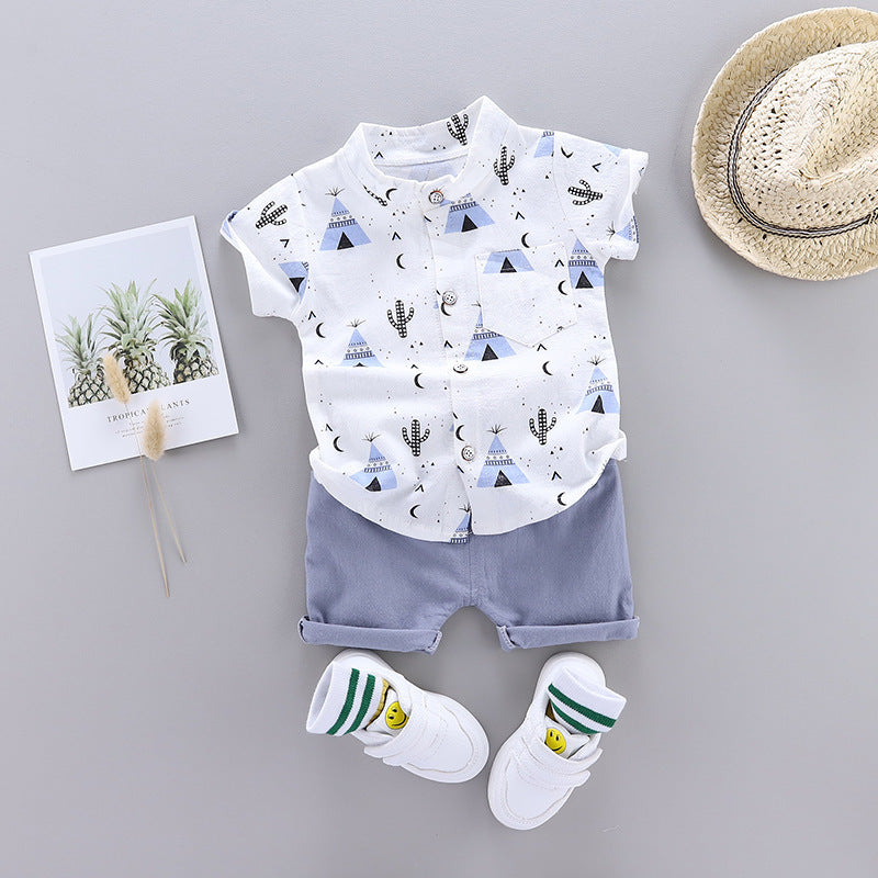 Stand Up Collar - Stand-Up Collar Shirt Kids Short Sleeves - Boys Summer & Party Dresses - Baby's World (view 3)