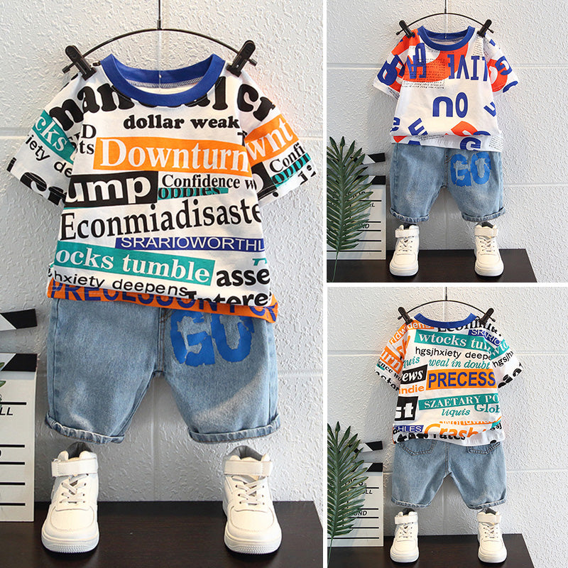 Summer Handsome Summer - Summer Handsome Baby Summer Short-sleeved Clothes Two-piece Suit - Boys Summer & Party Dresses