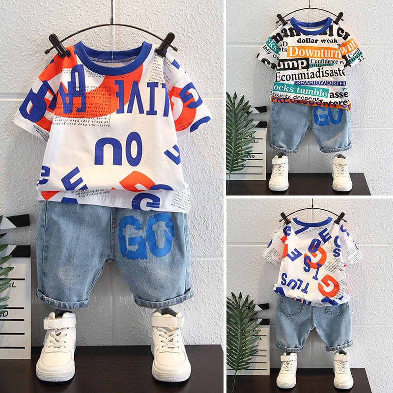 Summer Handsome Summer - Summer Handsome Baby Summer Short-sleeved Clothes Two-piece Suit - Boys Summer & Party Dresses