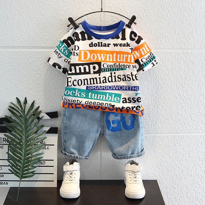 Summer Handsome Summer - Summer Handsome Baby Summer Short-sleeved Clothes Two-piece Suit - Boys Summer & Party Dresses