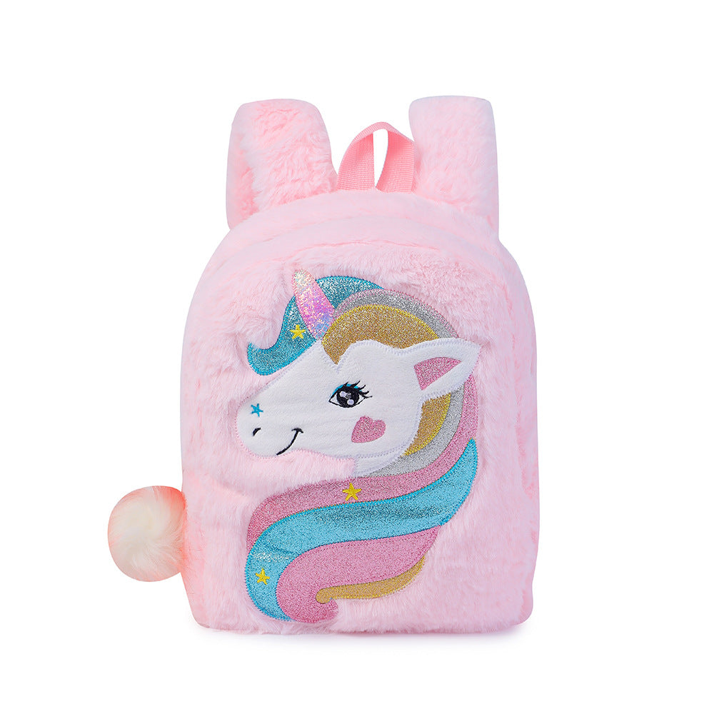 [1pc Unicorn Backpack, Tie Dye Fabric] 1pc Cartoon Unicorn Plush Unicorn Backpack, Girl's Kindergarten Small School Bag, Tie