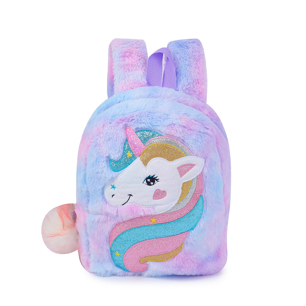 [1pc Unicorn Backpack, Tie Dye Fabric] 1pc Cartoon Unicorn Plush Unicorn Backpack, Girl's Kindergarten Small School Bag, Tie