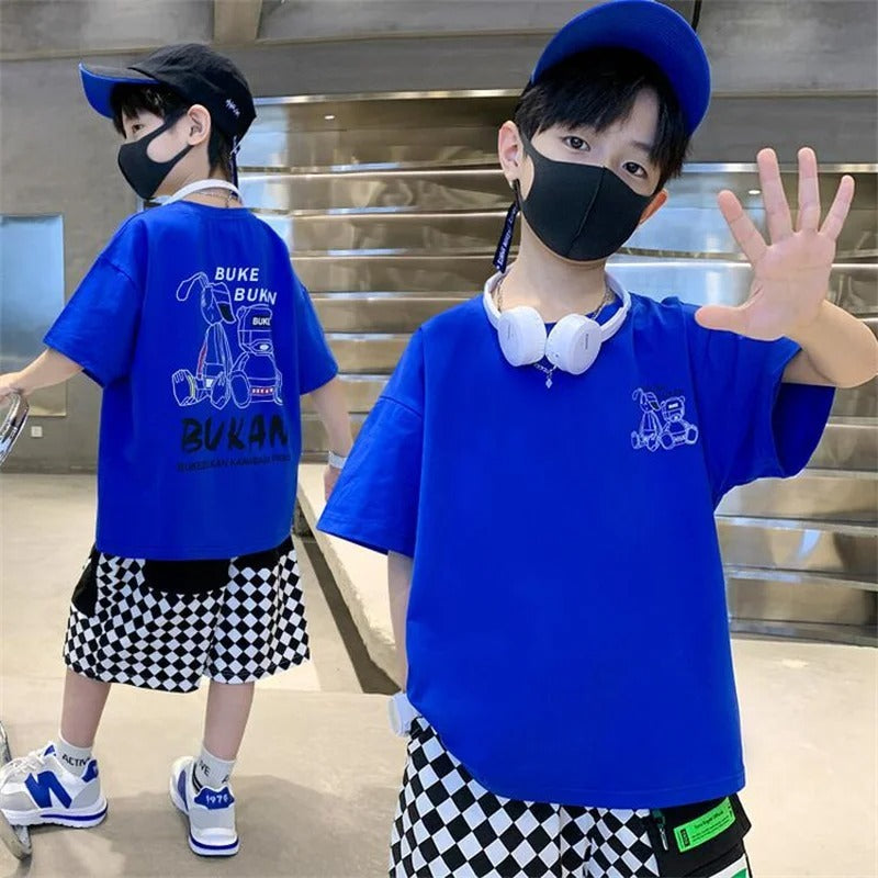 Boys Fashionable Cartoon - Boys' Fashionable Cartoon Letter Jacket Shorts Two-piece Set - Boys Summer & Party Dresses