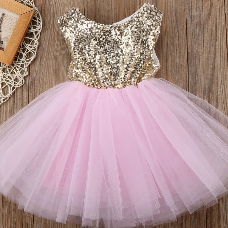 2026 New Cross-Border European and American Style Sleeveless Sequin Princess Mesh Dress for Toddlers - BaBy's World