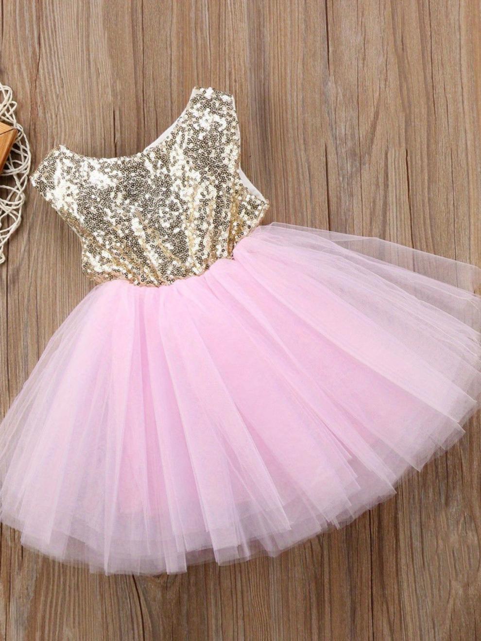 2026 New Cross-Border European and American Style Sleeveless Sequin Princess Mesh Dress for Toddlers - BaBy's World