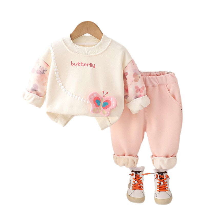 Girls' Fleece-lined Thickened Butterfly Sweater Suit