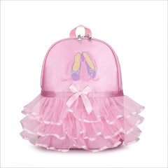 Chic Magenta Ballet Dance Backpack with Embroidered Shoes & Bow Detail - Lightweight, Foldable Nylon School Bag with Adjustable Straps, Zip Closure, and Laptop Compartment