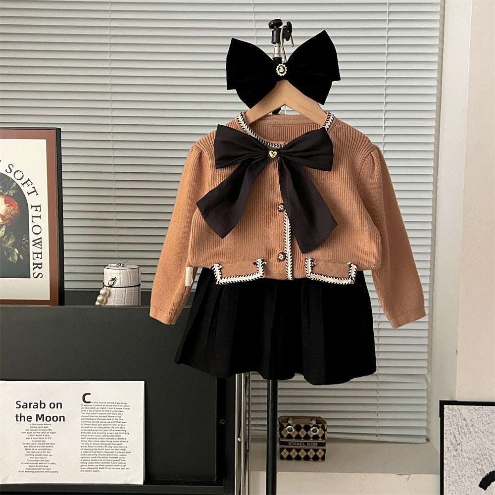 Autumn And Winter Bowknot Knitted Puff Sleeve Classic Style