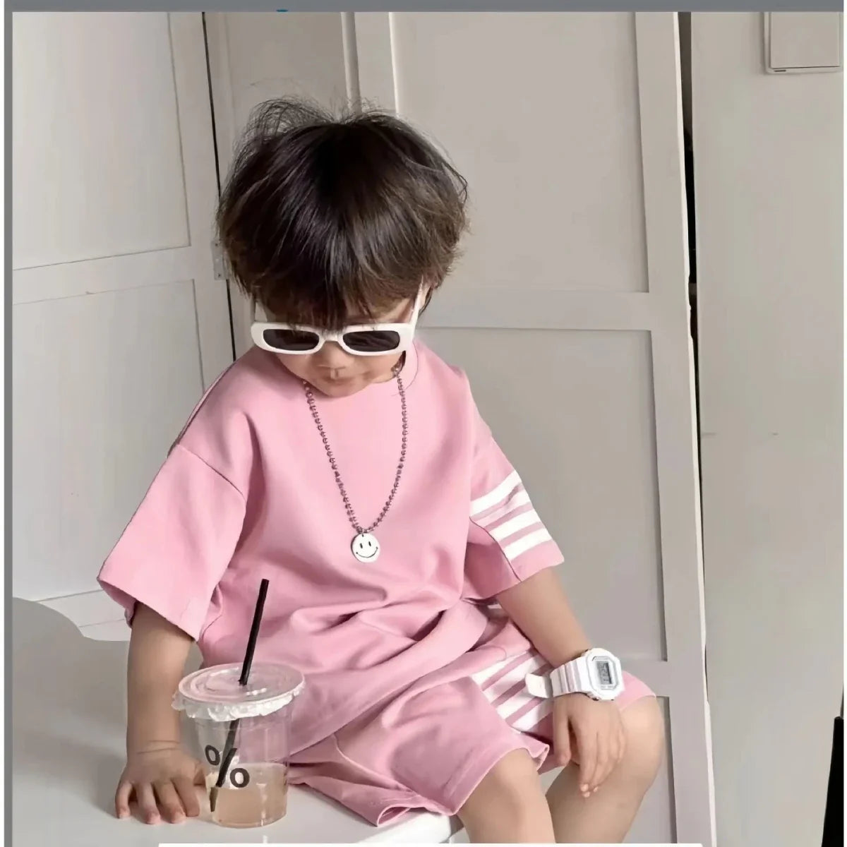 2pcs Baby Sports Suits Summer Clothes Boys Girls Casual Short Sleeve Shorts Two Piece/Set Children Solid Color Trendy Tracksuits - Mom & Kids