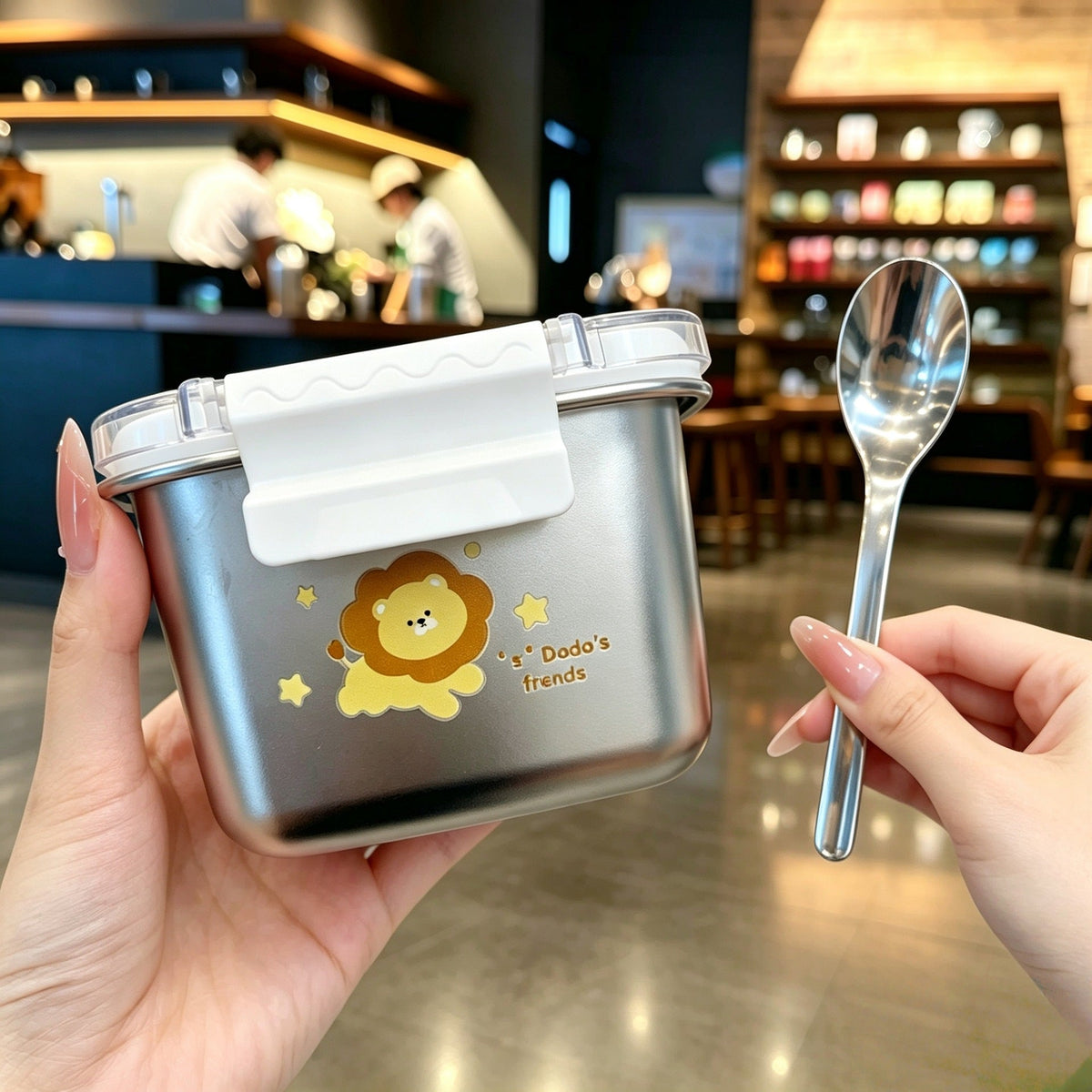 Mini Oatmeal Box(300-450ml) 304 Stainless Steel Microwaveable Sealed Portable Fruit Ice Cream Lunch Box Ins