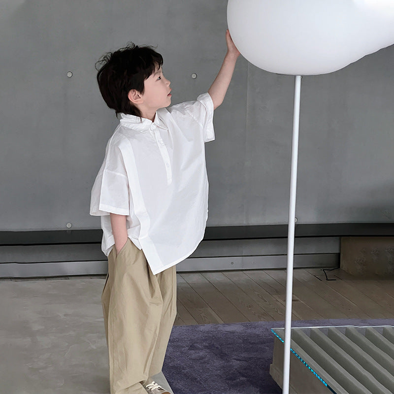 Children Summer Clothing - Children's Summer Clothing Boy's Short-sleeved White Shirt - Boys Summer & Party Dresses - Baby's