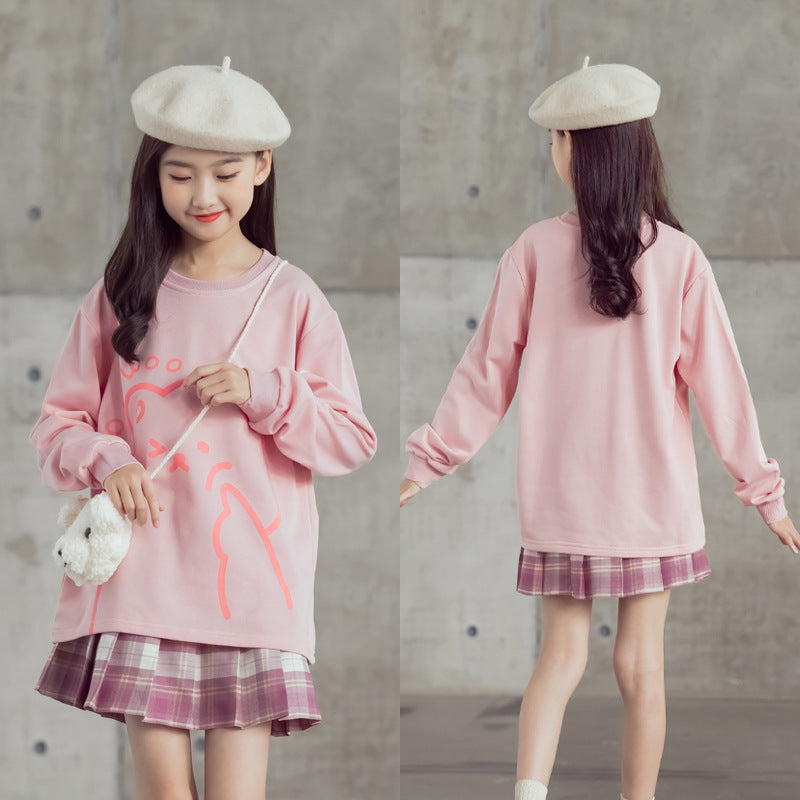 Girls Autumn Net Celebrity Cotton Sweater Long-sleeved Big Children's Suit