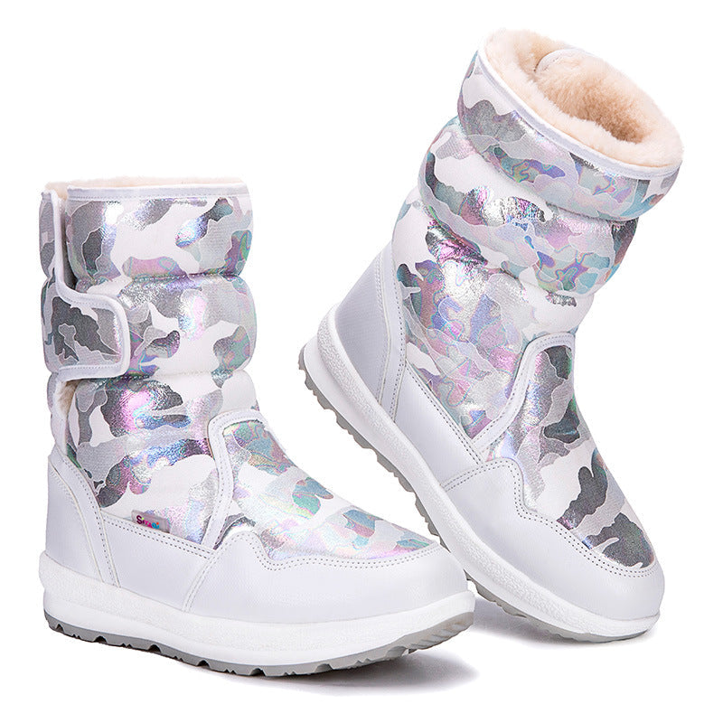 Waterproof And Slip-resistant Winter Mid-top Fleece-lined Thick Children's Winter Shoes