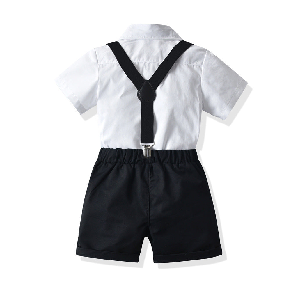 Boys White Short - Boys' White Short-sleeved Shirt Suspender Shorts - Boys & Kids dresses - Baby's World (view 4)