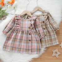 Plaid Ruffled Long Sleeved Girls Autumn Dress