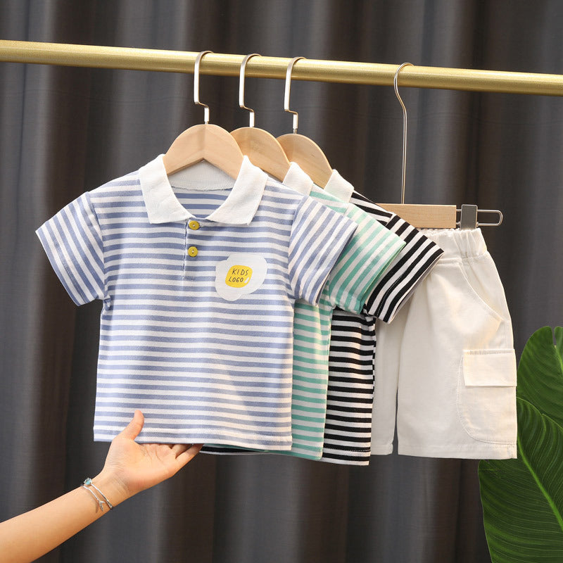 Boys Summer Cute - Boys' Summer Cute Stripes Solid Color Short-sleeved Shorts Two-piece Set - Boys Summer & Party Dresses