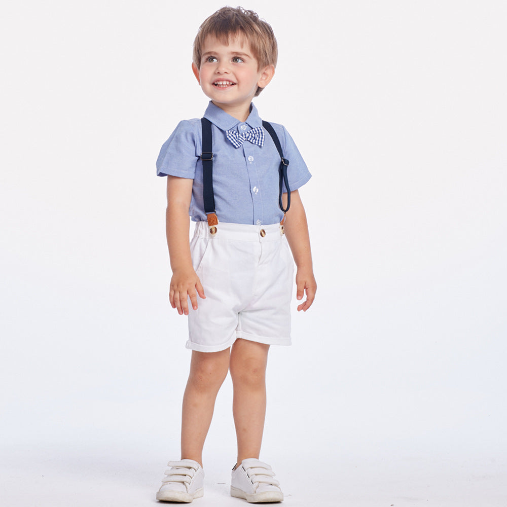 Summer Korean Style Boy's Short-sleeved Shirt Suspender Pants Suit - Boys & Kids dresses - Baby's World