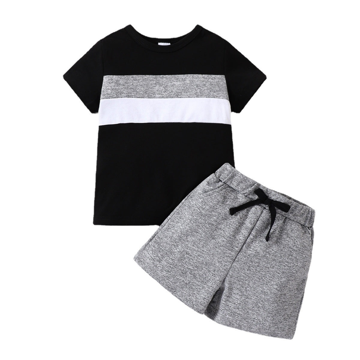 Boys New Suit - Boys' New Suit Color-block Crew Neck Short-sleeved Shirt Short Gray Children Suit - Boys Summer & Party