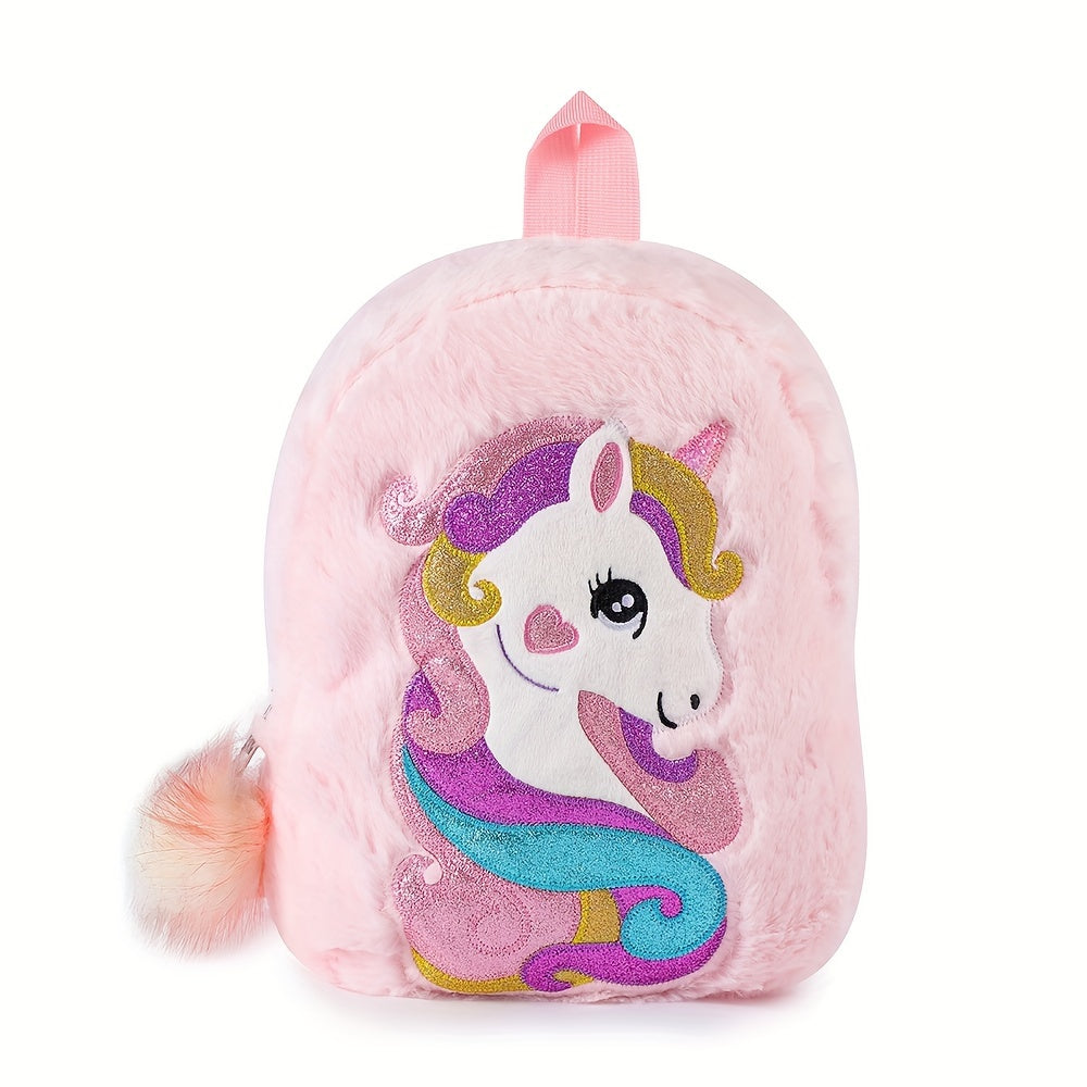 [1pc Unicorn Backpack, Tie Dye Fabric] 1pc Cartoon Unicorn Plush Unicorn Backpack, Girl's Kindergarten Small School Bag, Tie