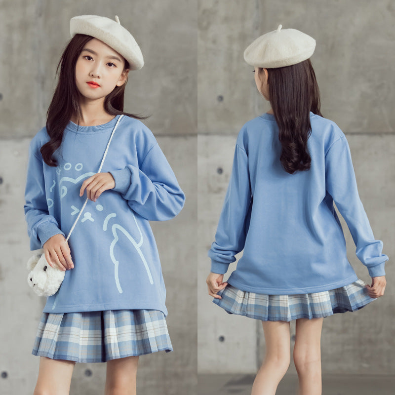 Girls Autumn Net Celebrity Cotton Sweater Long-sleeved Big Children's Suit
