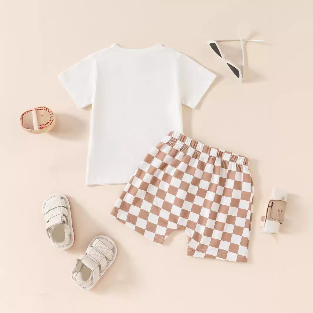 Summer Boys And - Summer Boys' And Kids' Popular Short Top Plaid Shorts Two-piece Set - Boys Summer & Party Dresses - Baby's
