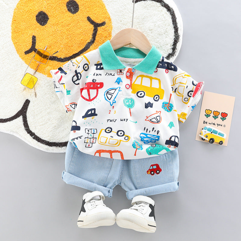 Boys And Girls Car Pattern Two-piece Summer Casual Clothes Baby - Boys Summer & Party Dresses - Baby's World (view 9)