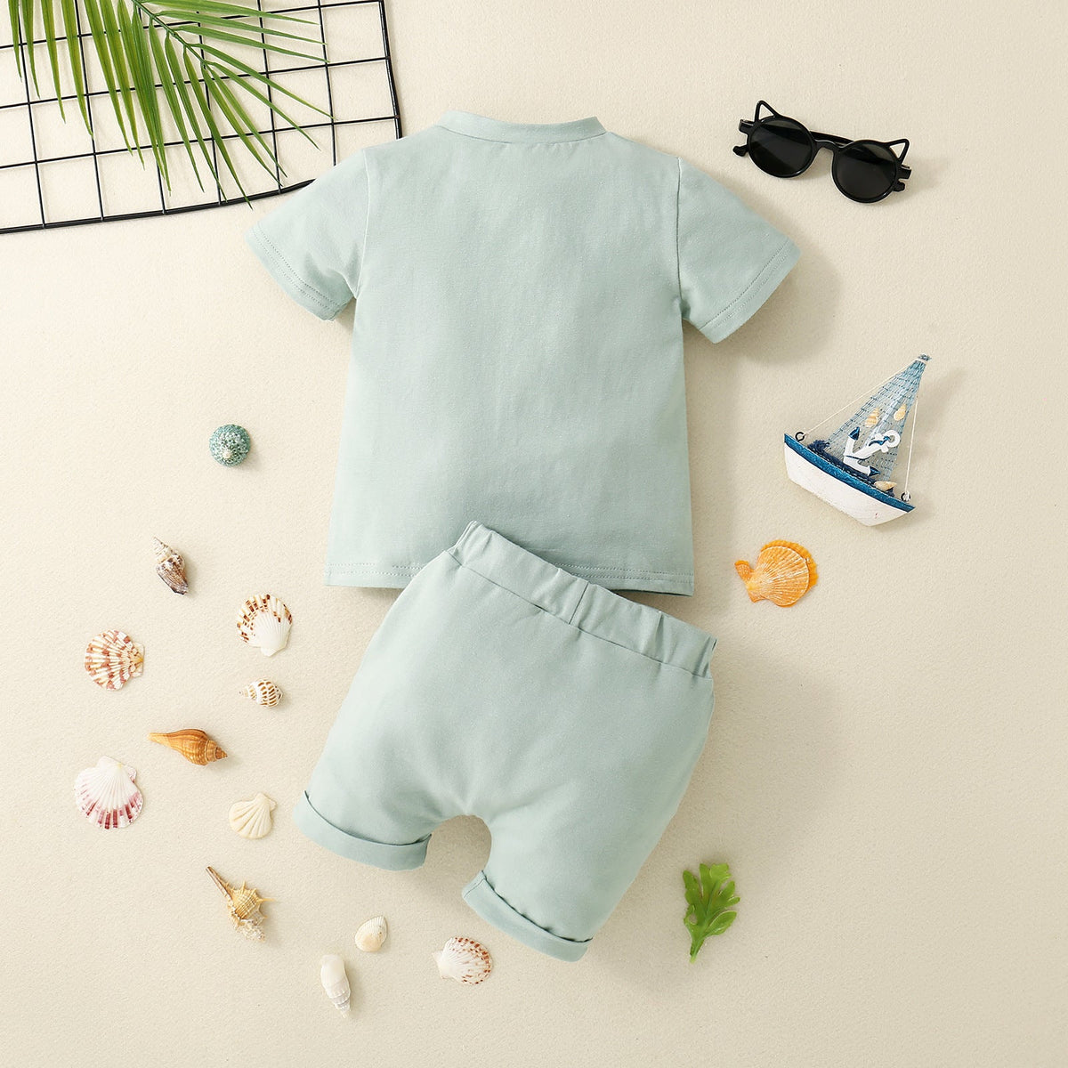 Boys Open Collar - Boys' Open Collar Solid Color Stitching Short-sleeved Shorts Two-piece Set - Boys Summer & Party Dresses