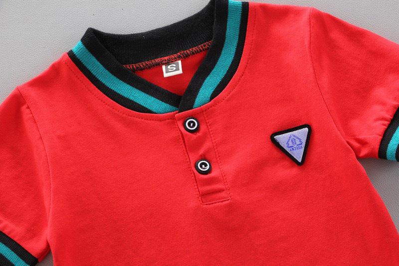 Summer Children Boys - Summer Children's Boys' Handsome Casual Stand Collar Two-button Triangle Mark Short-sleeved Shorts