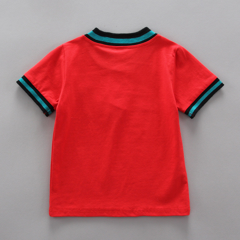 Summer Children Boys - Summer Children's Boys' Handsome Casual Stand Collar Two-button Triangle Mark Short-sleeved Shorts