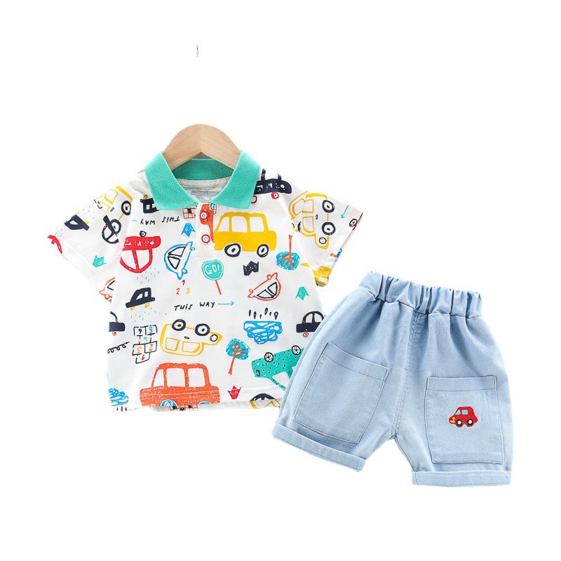 Boys And Girls Car Pattern Two-piece Summer Casual Clothes Baby - Boys Summer & Party Dresses - Baby's World (view 2)