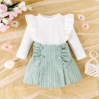 Cross-border Sunken Stripe Long Sleeve Classic Style Plaid Short Skirt Two-piece Set