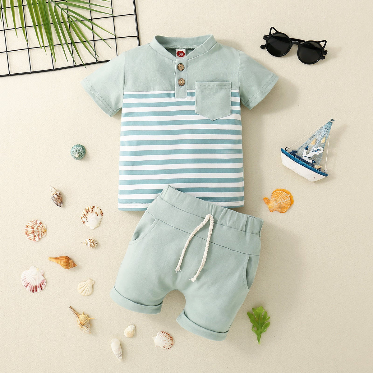 Boys Open Collar - Boys' Open Collar Solid Color Stitching Short-sleeved Shorts Two-piece Set - Boys Summer & Party Dresses