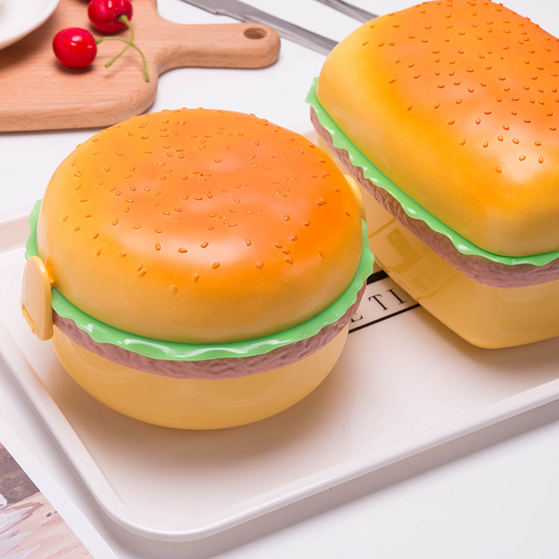 Creative Cute Burger Student Lunch Box Microwave Lunch Box Multi-Layer Children's Lunch Box Fruit Crisper Gift