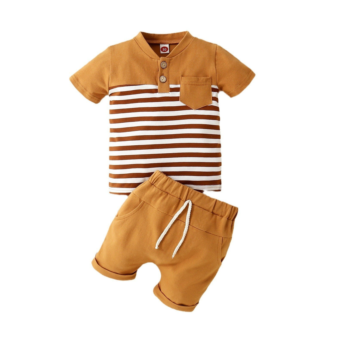 Boys Open Collar - Boys' Open Collar Solid Color Stitching Short-sleeved Shorts Two-piece Set - Boys Summer & Party Dresses