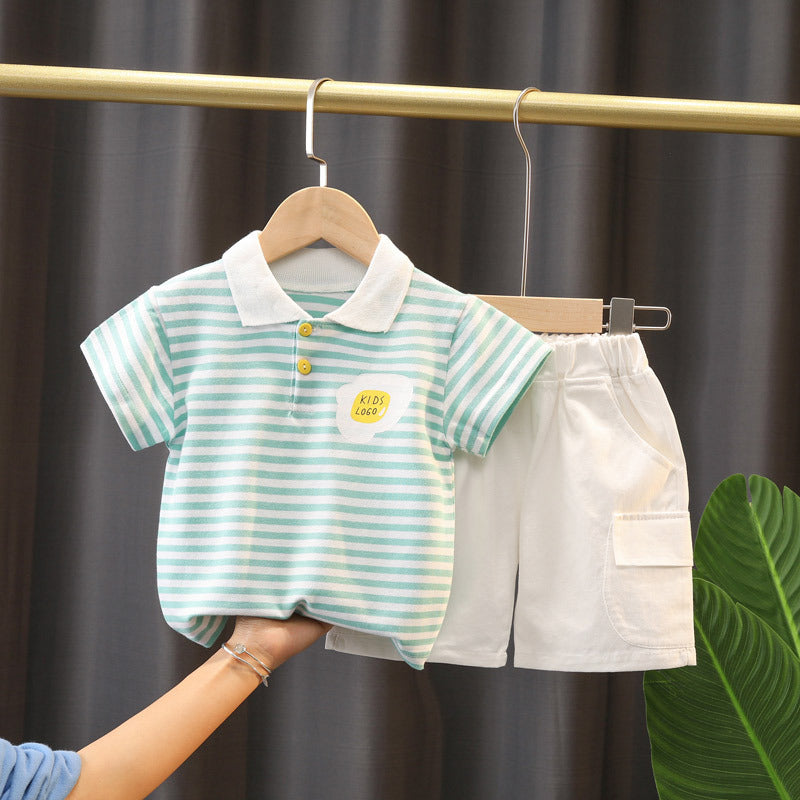 Boys Summer Cute - Boys' Summer Cute Stripes Solid Color Short-sleeved Shorts Two-piece Set - Boys Summer & Party Dresses