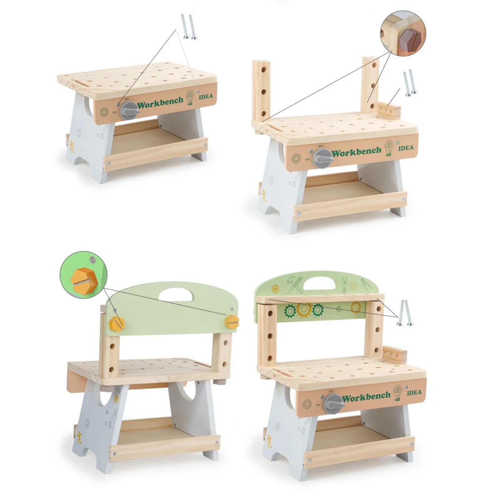 Wooden Tool Bench Simulation DIY Multifunctional Children Repair Play Tool Set for Kids 3 4 5 Year Old Girls Boys Children Gifts