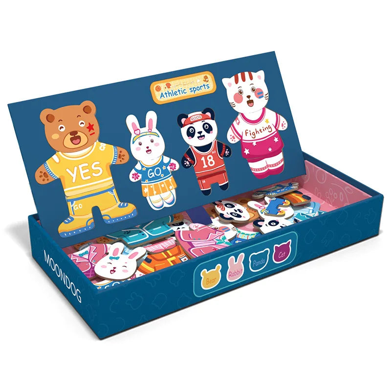 Wooden Educational Toy Magnetic Jigsaw Puzzles Games Toddler Craft Toys Travel Puzzle Box Double Sided Drawing Easel for Kids