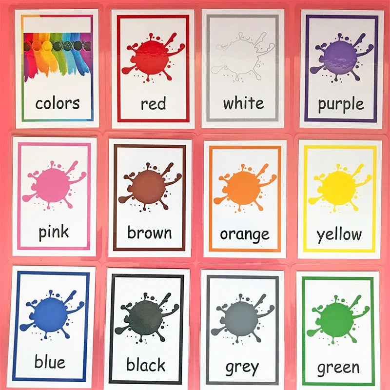 12PCS/Set Montessori Baby Learning Card Cartoon English Flash Cards for Children Kids Funny Memory Exercise Game Educational Toy