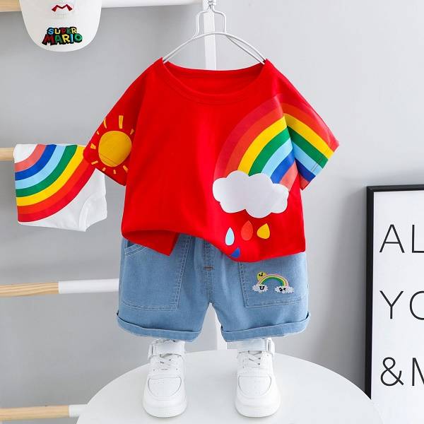 Baby Rainbow Dress Bangladesh | Original Imported Cute Baby Party Dress - T-shirt Set - Baby's World (view 3)