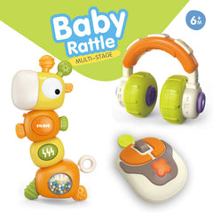 Baby Multi-Function Hand-Crank Rattle Bed Bell with Twisting Sound & Lights, Teething Chew Toy for Ages 0-3, Soothing Newborn Rattle