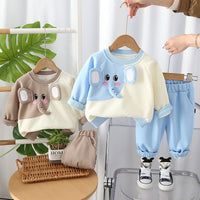 Spring 2025 Korean children's clothing for boys and girls cartoon elephant long sleeve children's suit two-piece children's clothes trendy generation hair