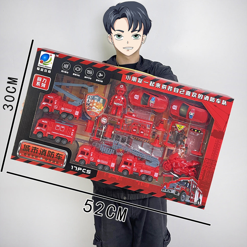 Construction Vehicle Fire Truck Toy Set Toy Car Pull-Back Car Kindergarten Training Institution Gift Boy Toy