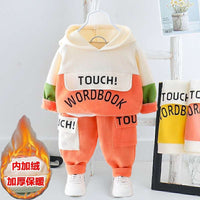 Children's Autumn and Winter Outfit 2025 Stylish Boys' and Girls' Color-Blocked Fleece Hooded Sweatshirt Fashion Sportswear