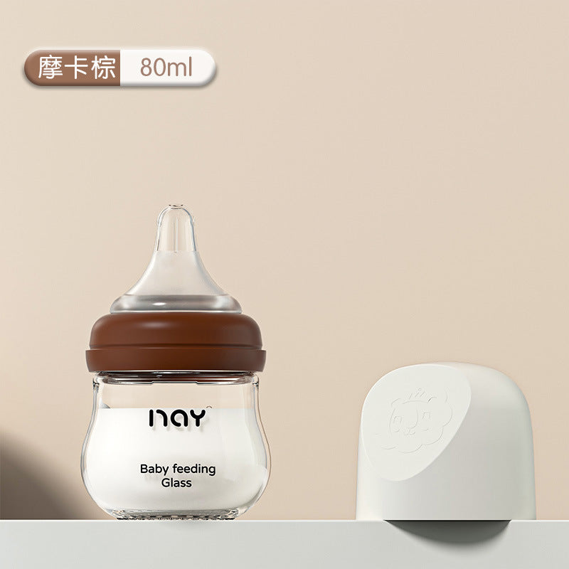 Nuoaiin Newborn Borosilicate Glass Baby Bottle Anti-Choking Anti-Flatulence Newborn Baby Bottle Cross-Border Ready Stock